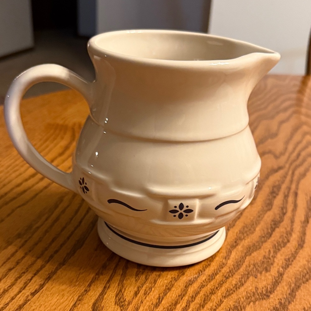 Longaberger Cream Ceramic Pitcher with Black Accents